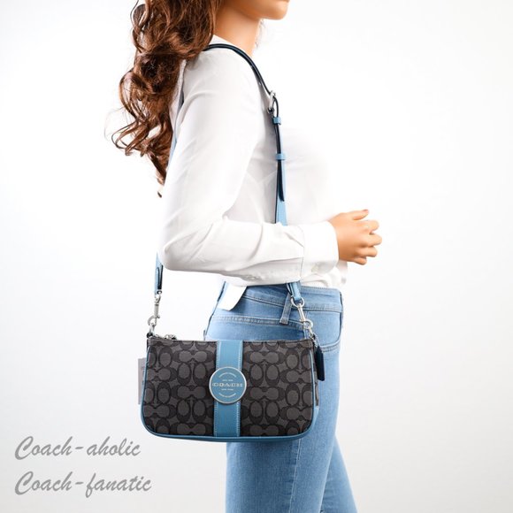 NWT Coach C8306 Lonnie Baguette Crossbody In Signature Jacquard in Pacific Blue - Picture 2 of 12